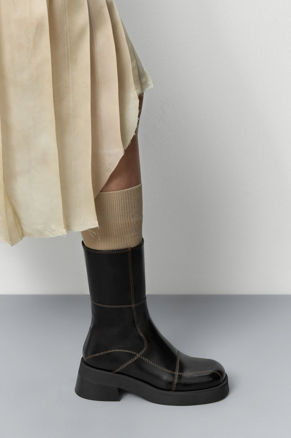 Heya Black Brown Stitching Ankle Boot | Miista | Designed & Handmade in Europe