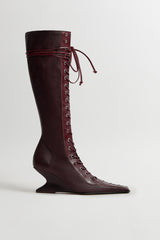 Shana Burgundy Strech Lace Tall Boots | Miista | Designed & Handmade in Europe