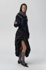 Bronte Black And Grey Crush Pinstripe Puff Skirt | Miista | Designed & Handmade in Europe