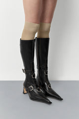 Eliya Black Buckled Tall Boots | Miista | Designed & Handmade in Europe