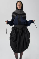Bronte Black And Grey Crush Pinstripe Puff Skirt | Miista | Designed & Handmade in Europe