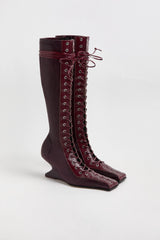 Shana Burgundy Strech Lace Tall Boots | Miista | Designed & Handmade in Europe