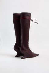 Shana Burgundy Strech Lace Tall Boots | Miista | Designed & Handmade in Europe