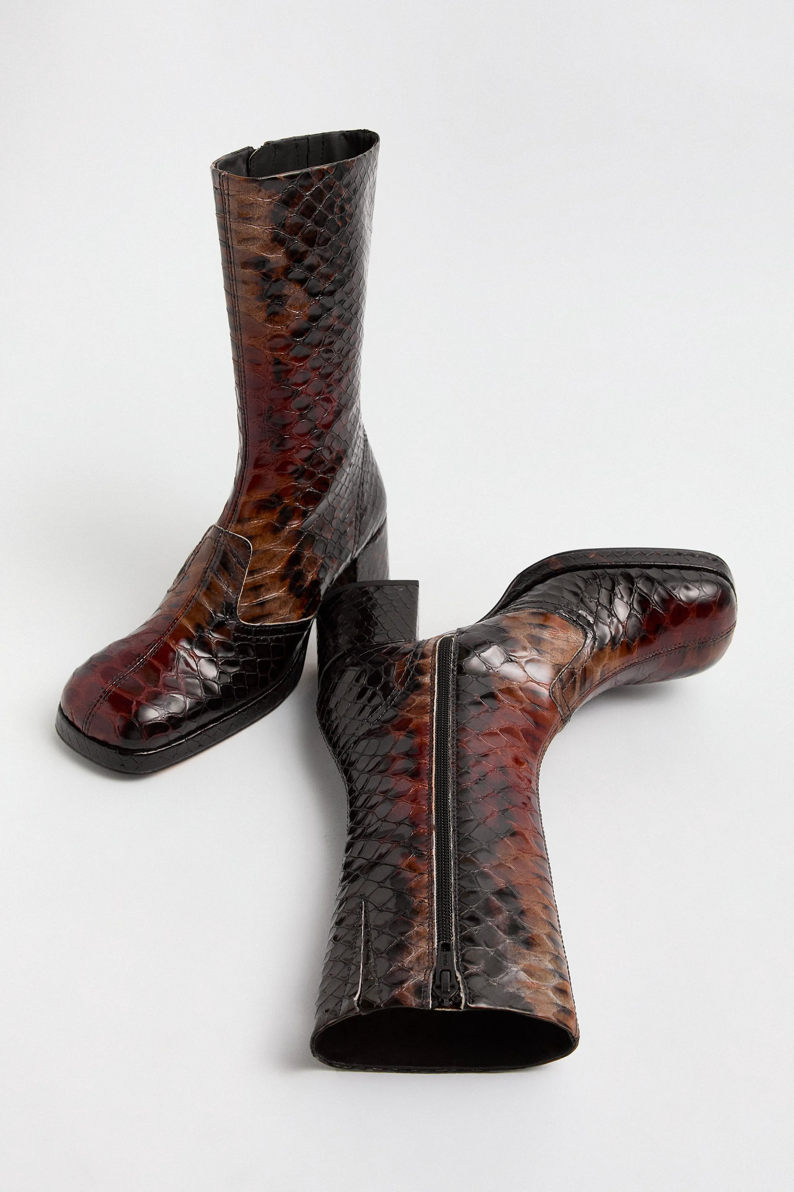 Cass Boots - Tan Snake Embossed Leather | Miista | Designed & Handmade in Europe