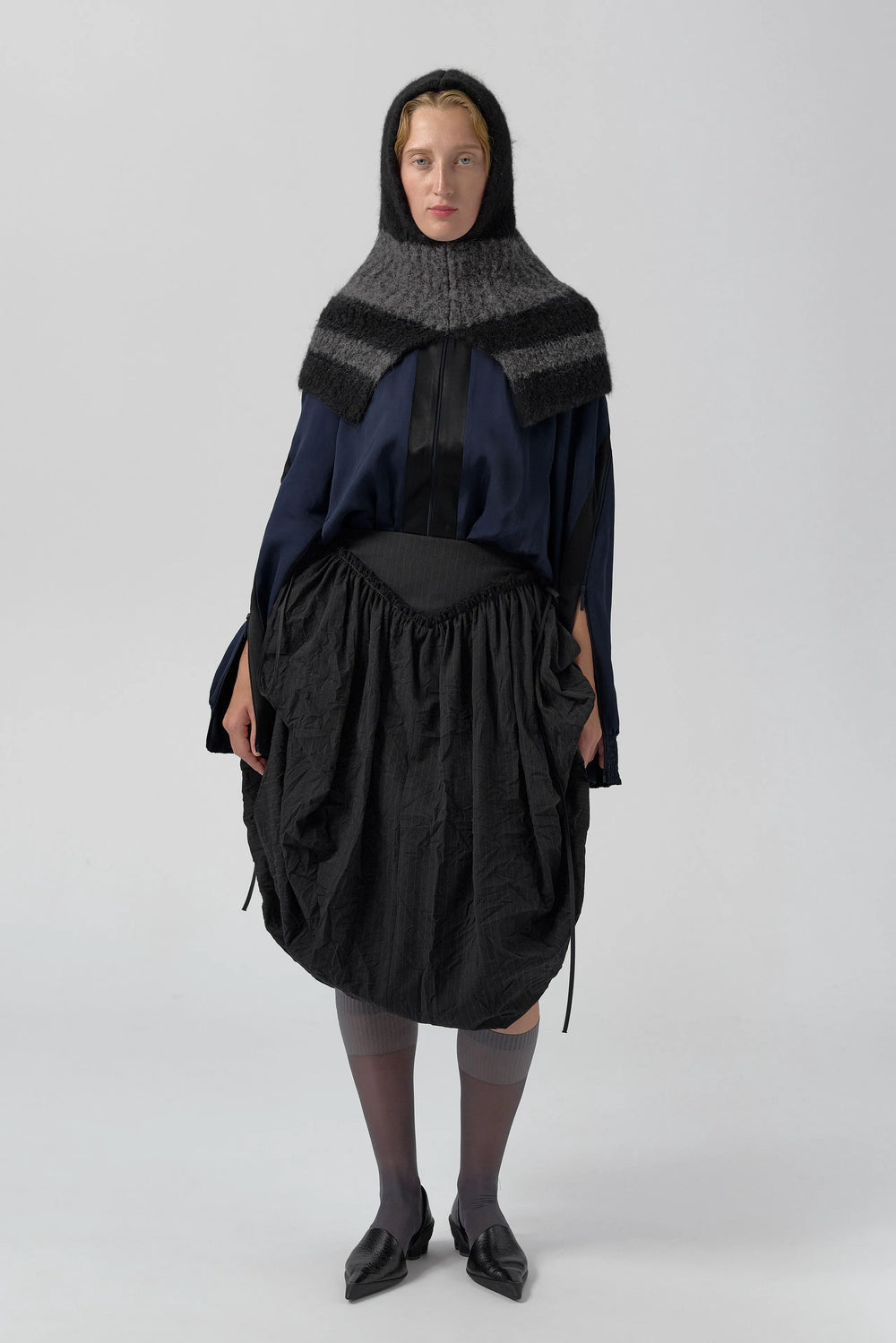 Bronte Black And Grey Crush Pinstripe Puff Skirt  | Miista | Designed & Handmade in Europe