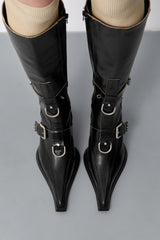 Eliya Black Buckled Tall Boots | Miista | Designed & Handmade in Europe