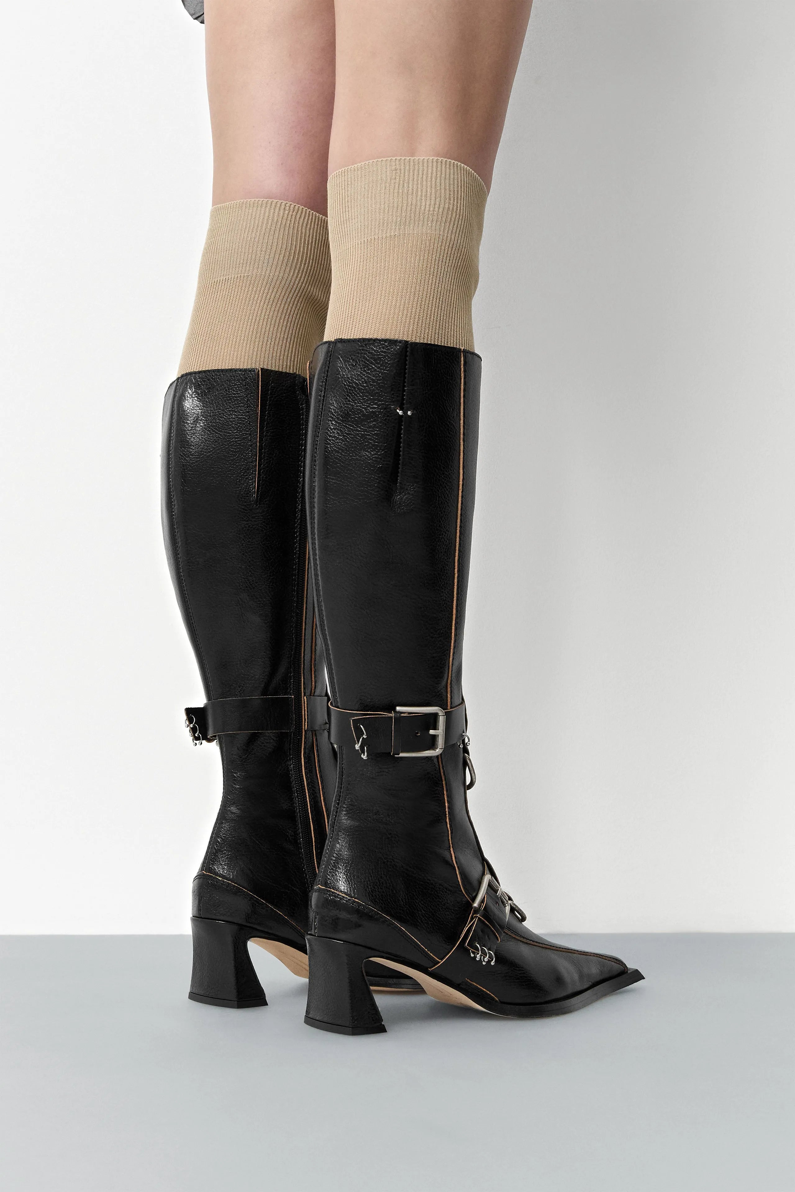 Eliya Black Buckled Tall Boots | Miista | Designed & Handmade in Europe