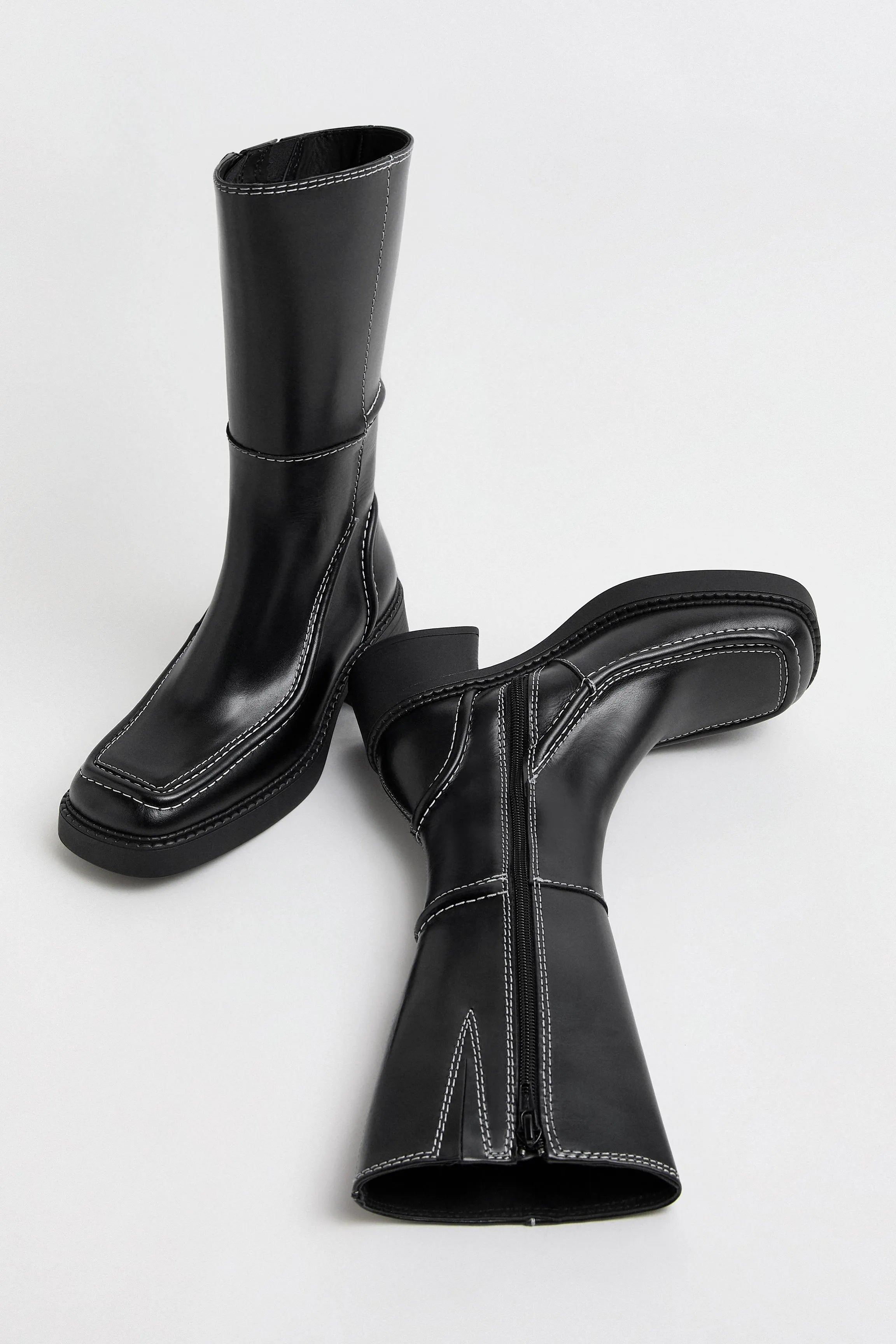 Dagmara Boots - Black Leather White Stitching | Miista | Designed & Handmade in Europe
