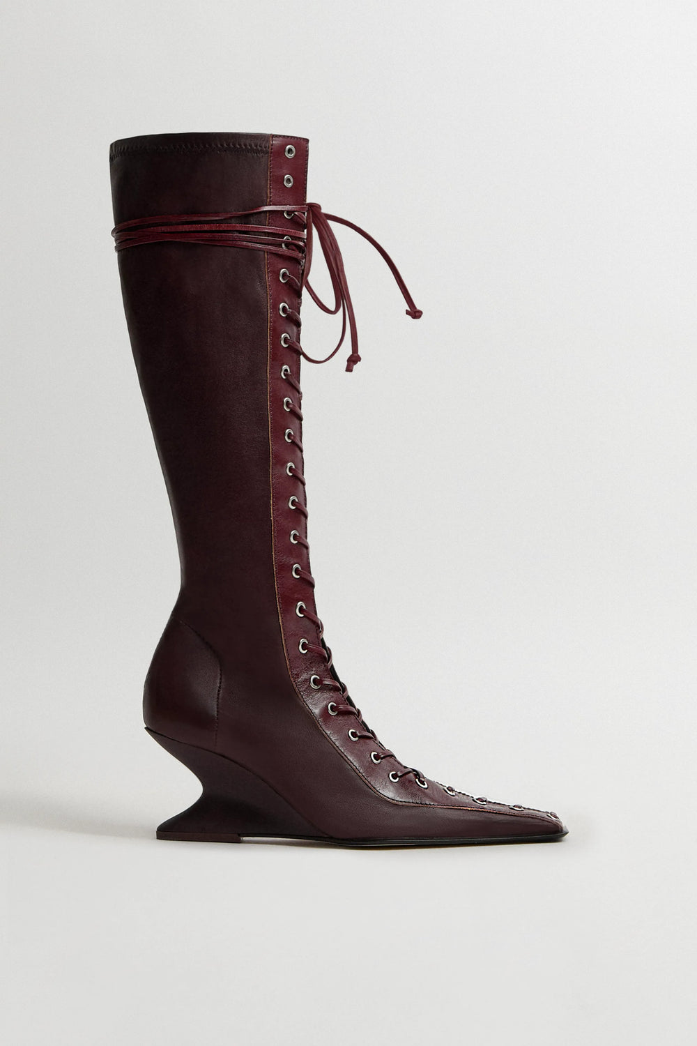 Shana Burgundy Strech Lace Tall Boots | Miista | Designed & Handmade in Europe