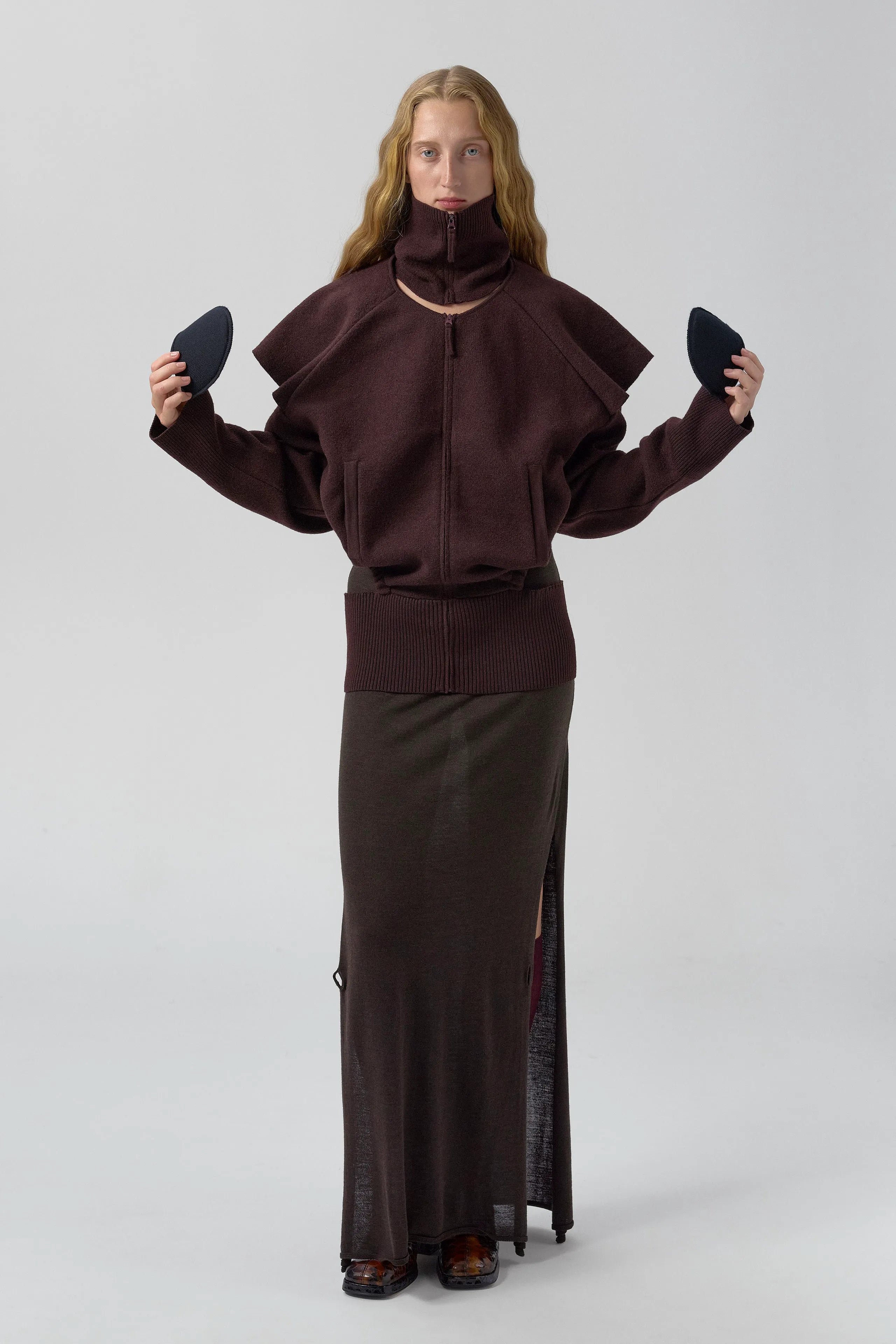 Agnes Jacket - Burgundy Extra Fine Merino Knit | Miista | Designed & Handmade in Europe