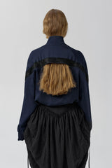 Cressida Deep Blue And Black Bomber Jacket | Miista | Designed & Handmade in Europe