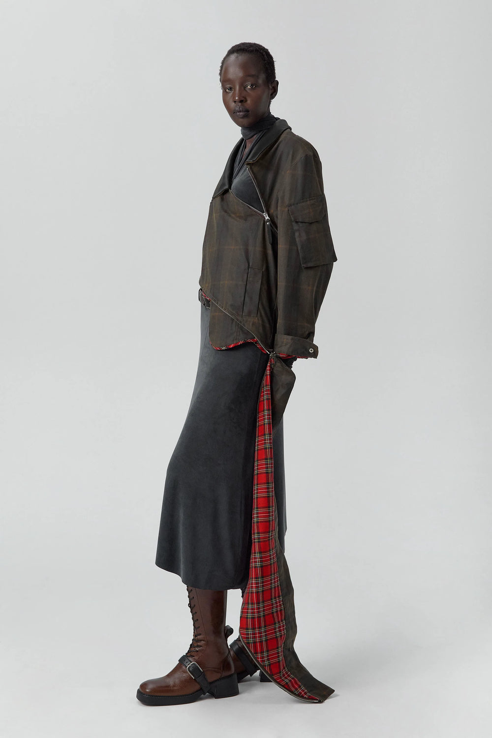 Marla Brown Checked Detachable Jacket | Miista | Designed & Handmade in Europe