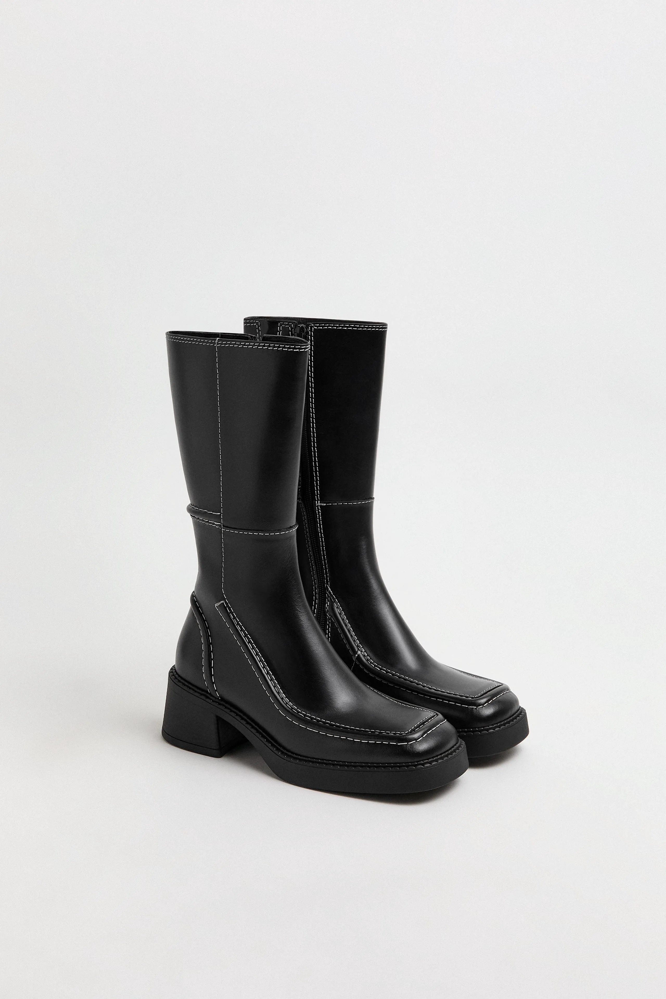 Dagmara Boots - Black Leather White Stitching | Miista | Designed & Handmade in Europe