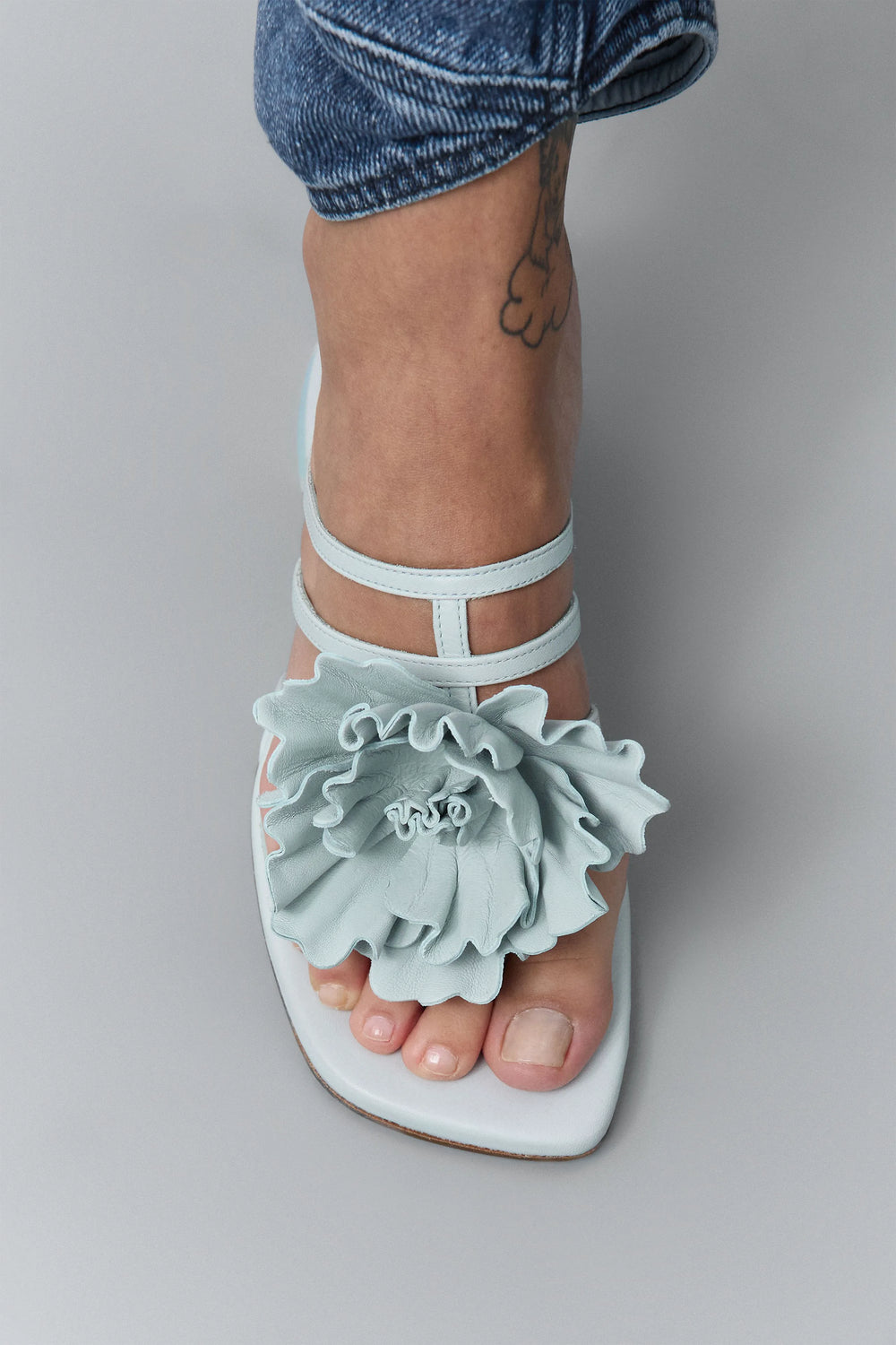 Hara Mint Leather Flower Sandals | Miista | Designed & Handmade in Europe