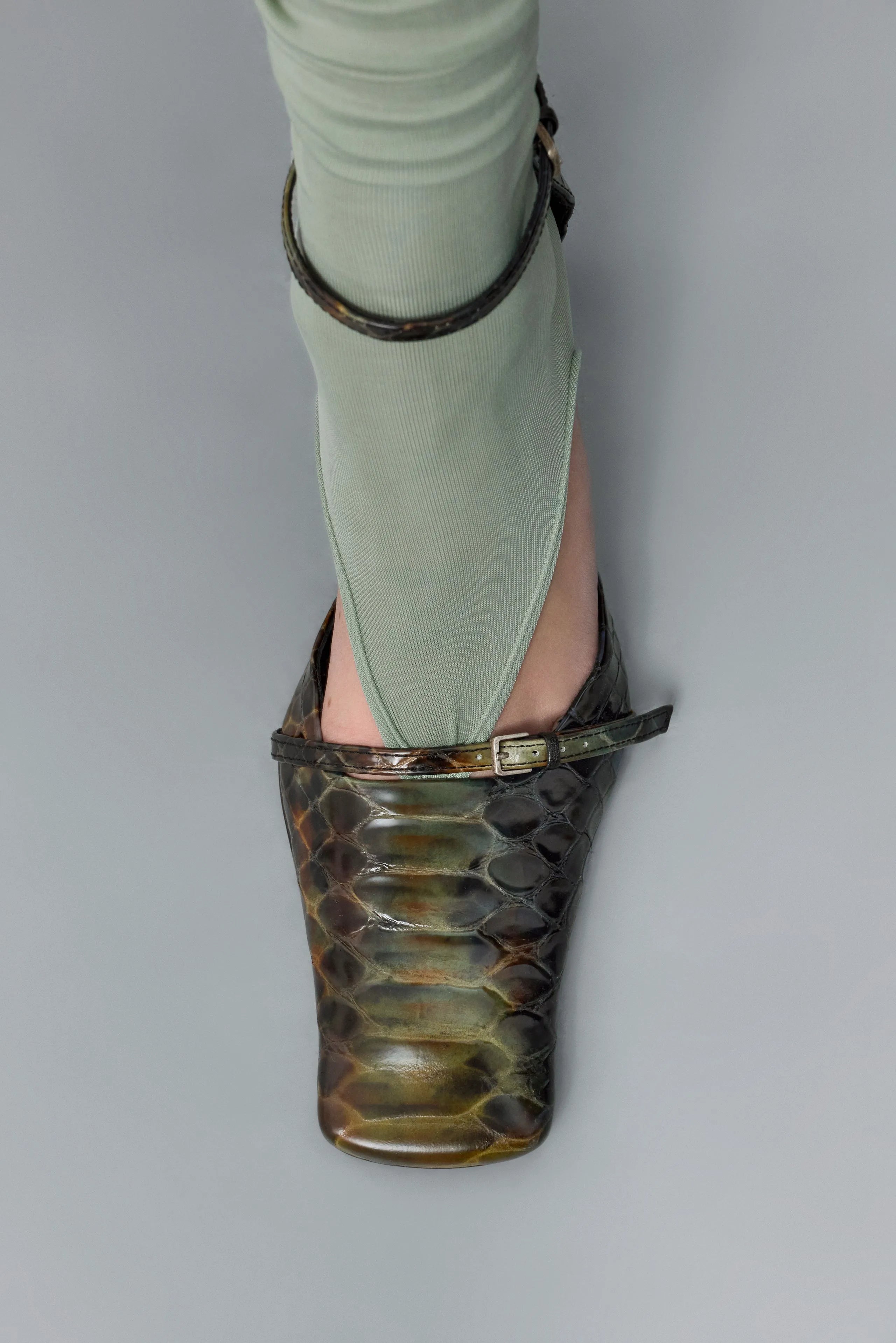 Agna Khaki Snake Mini Buckled Mary Jane Court Shoes | Miista | Designed & Handmade in Europe