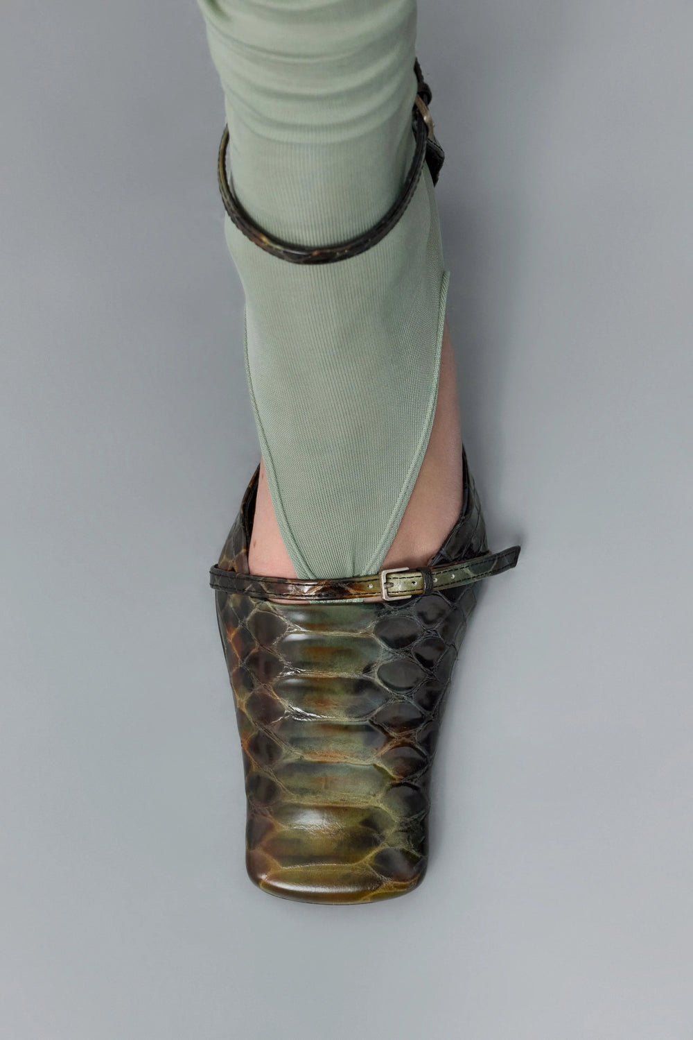 Agna Khaki Snake Mini Buckled Mary Jane Court Shoes | Miista | Designed & Handmade in Europe