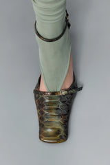 Agna Khaki Snake Mini Buckled Mary Jane Court Shoes | Miista | Designed & Handmade in Europe