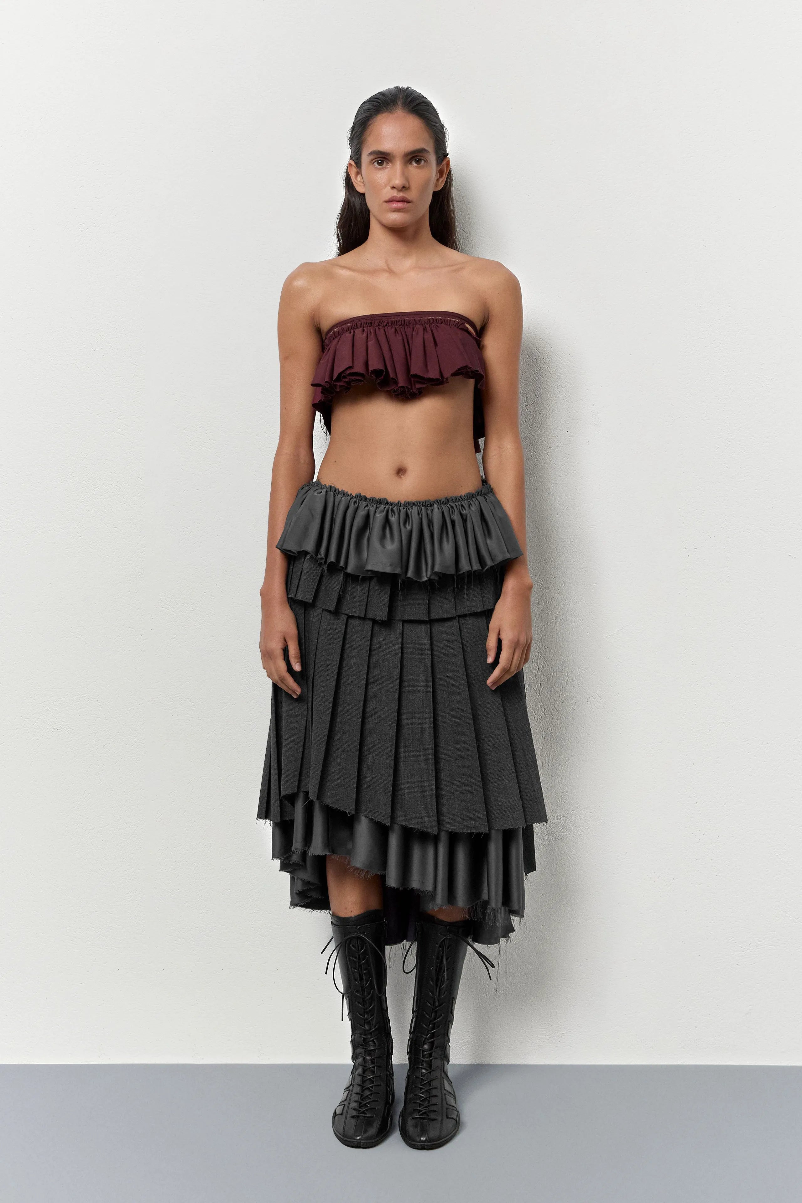 Vanny Burgundy Poplin Ruffle | Miista | Designed & Handmade in Europe