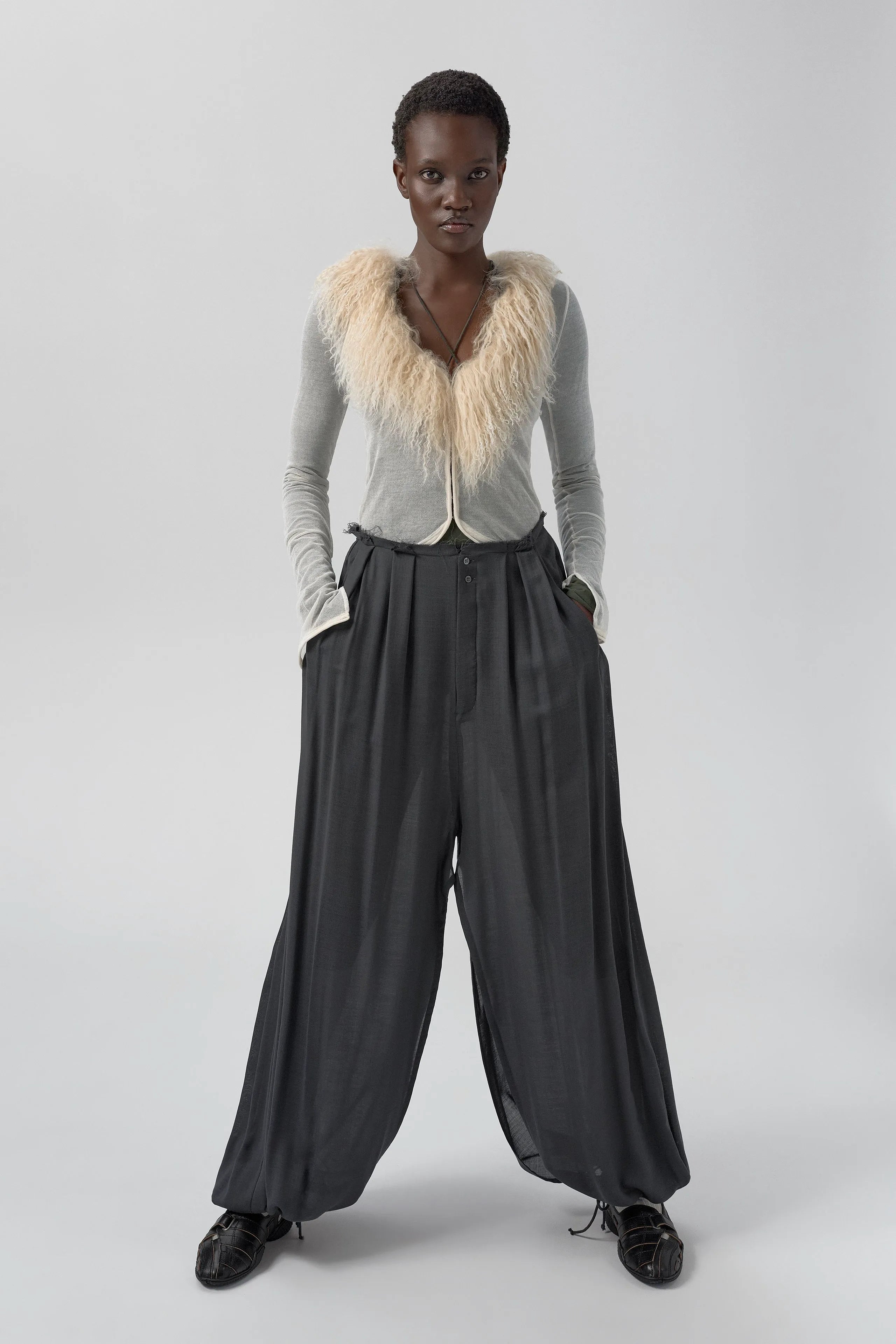 Kara Trousers - Grey Pleated Virgin Wool | Miista | Designed & Handmade in Europe