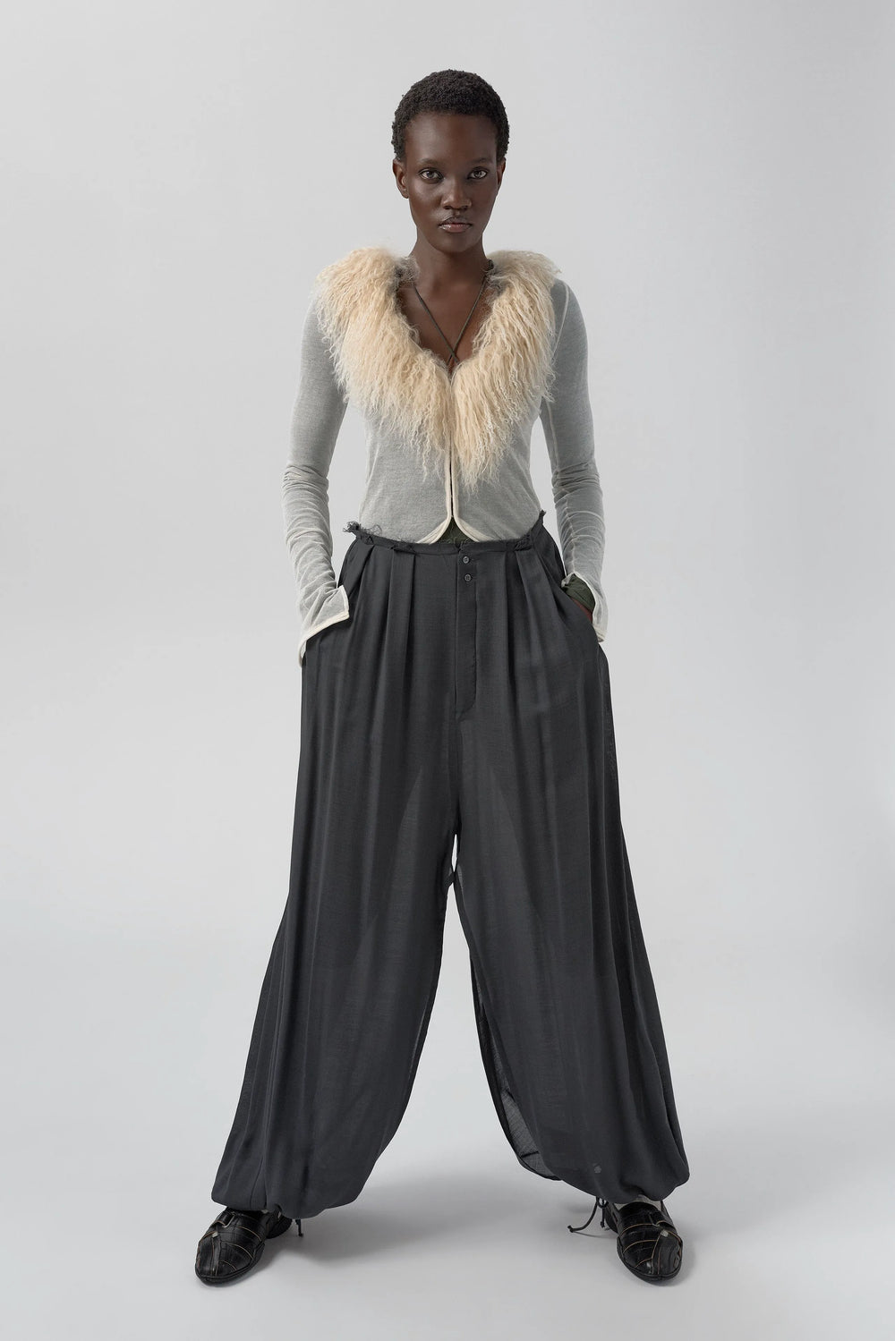 Kara Trousers - Grey Pleated Virgin Wool | Miista | Designed & Handmade in Europe