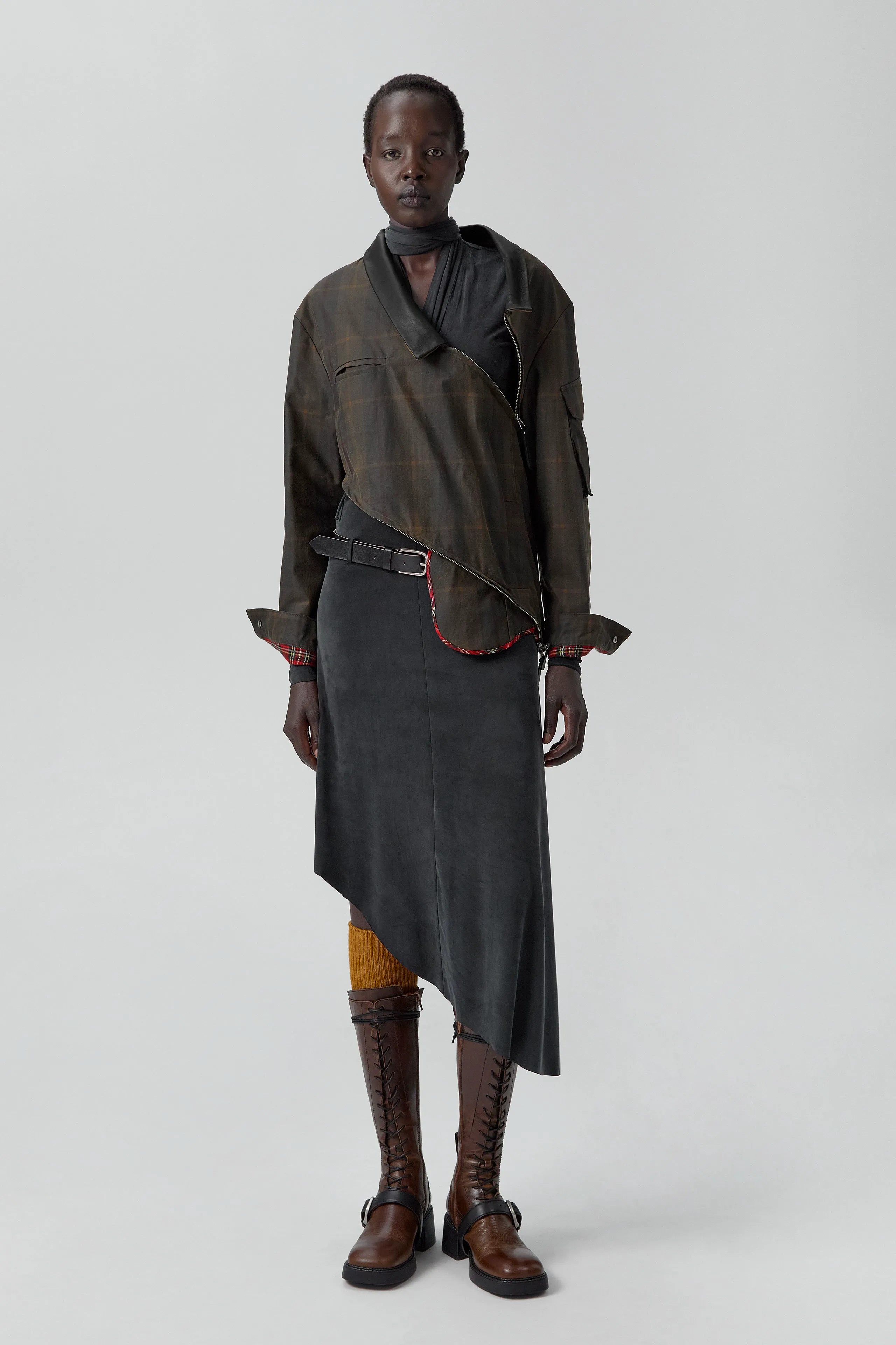 Marla Brown Checked Detachable Jacket | Miista | Designed & Handmade in Europe