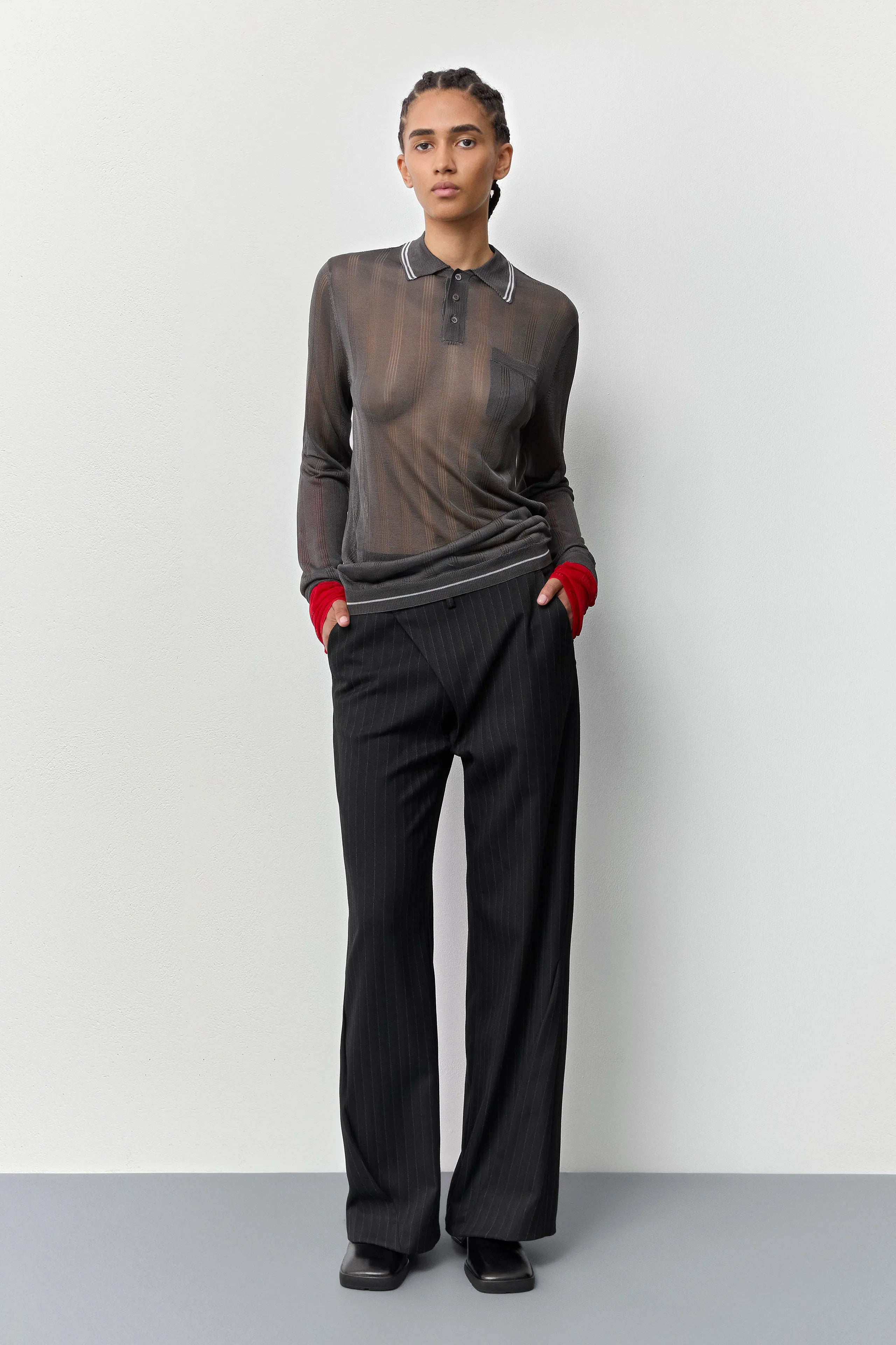 Rufa Cement Grey Polo Knitted Jumper | Miista | Designed & Handmade in Europe
