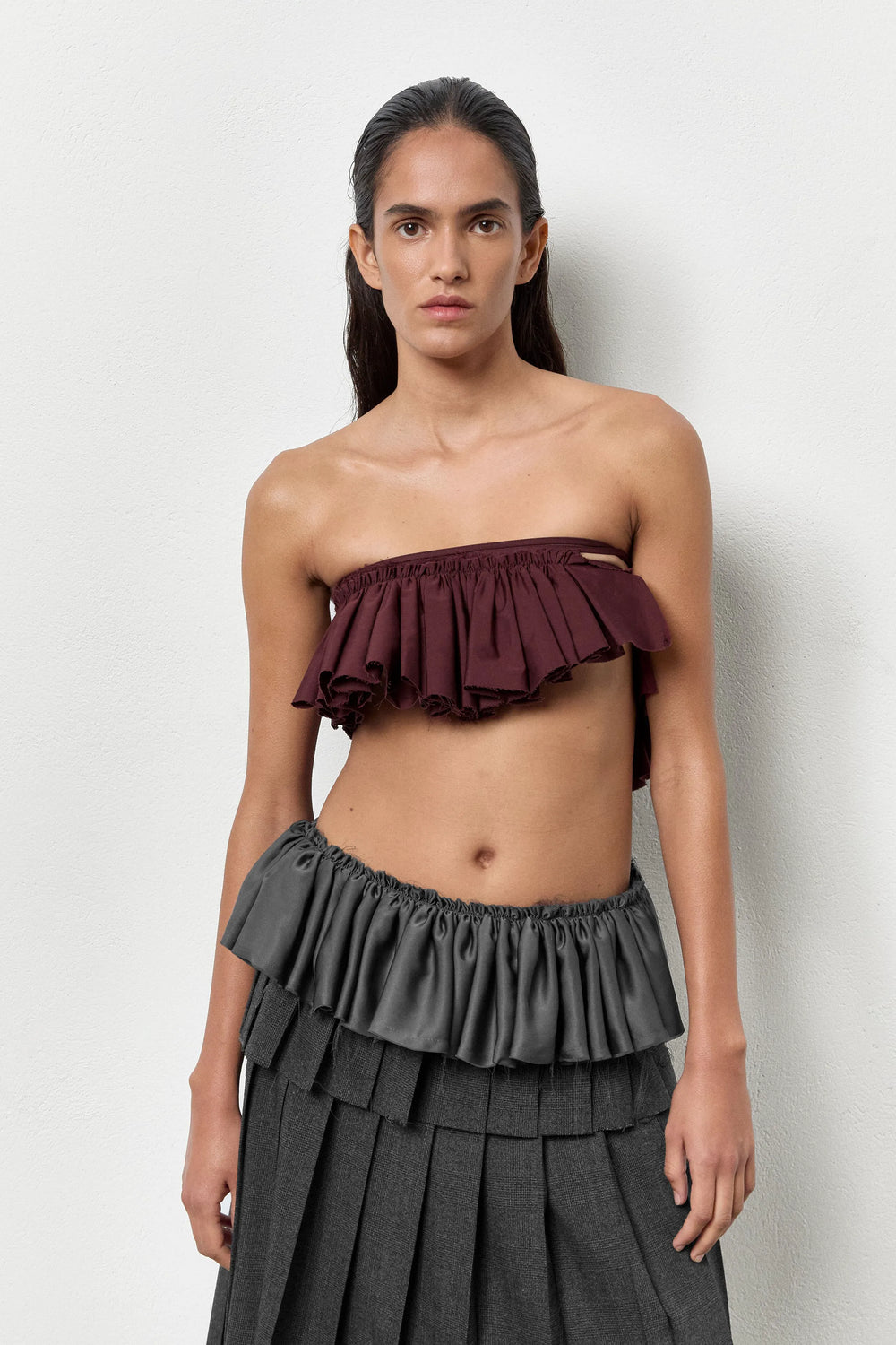 Vanny Burgundy Poplin Ruffle | Miista | Designed & Handmade in Europe