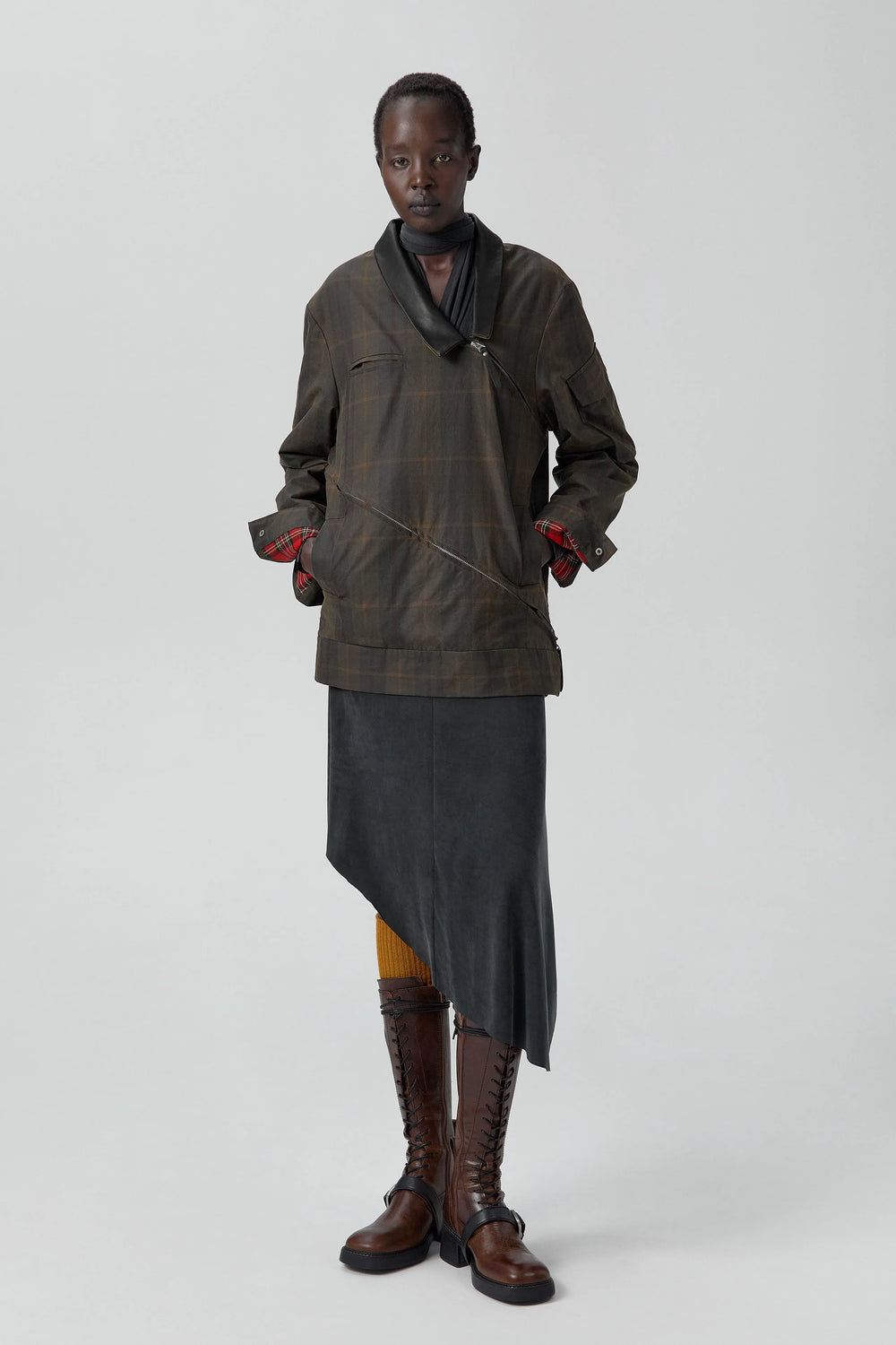 Marla Brown Checked Detachable Jacket | Miista | Designed & Handmade in Europe