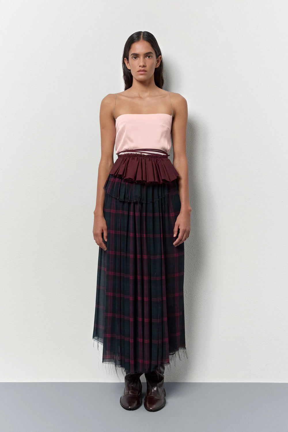 Vanny Burgundy Poplin Ruffle | Miista | Designed & Handmade in Europe