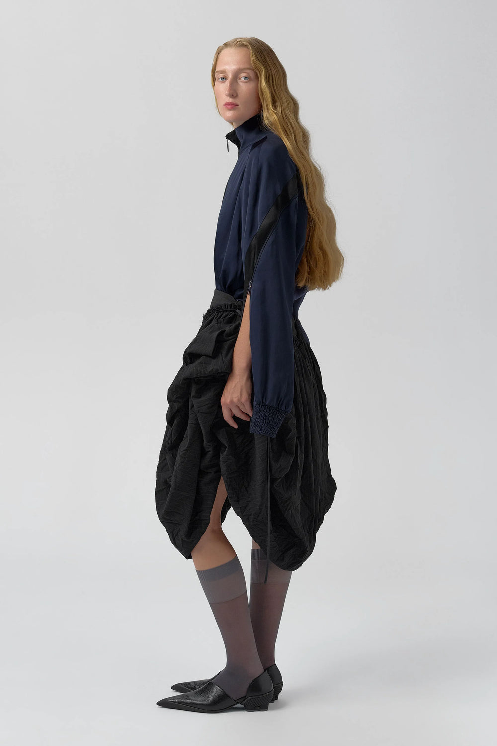 Cressida Deep Blue And Black Bomber Jacket | Miista | Designed & Handmade in Europe