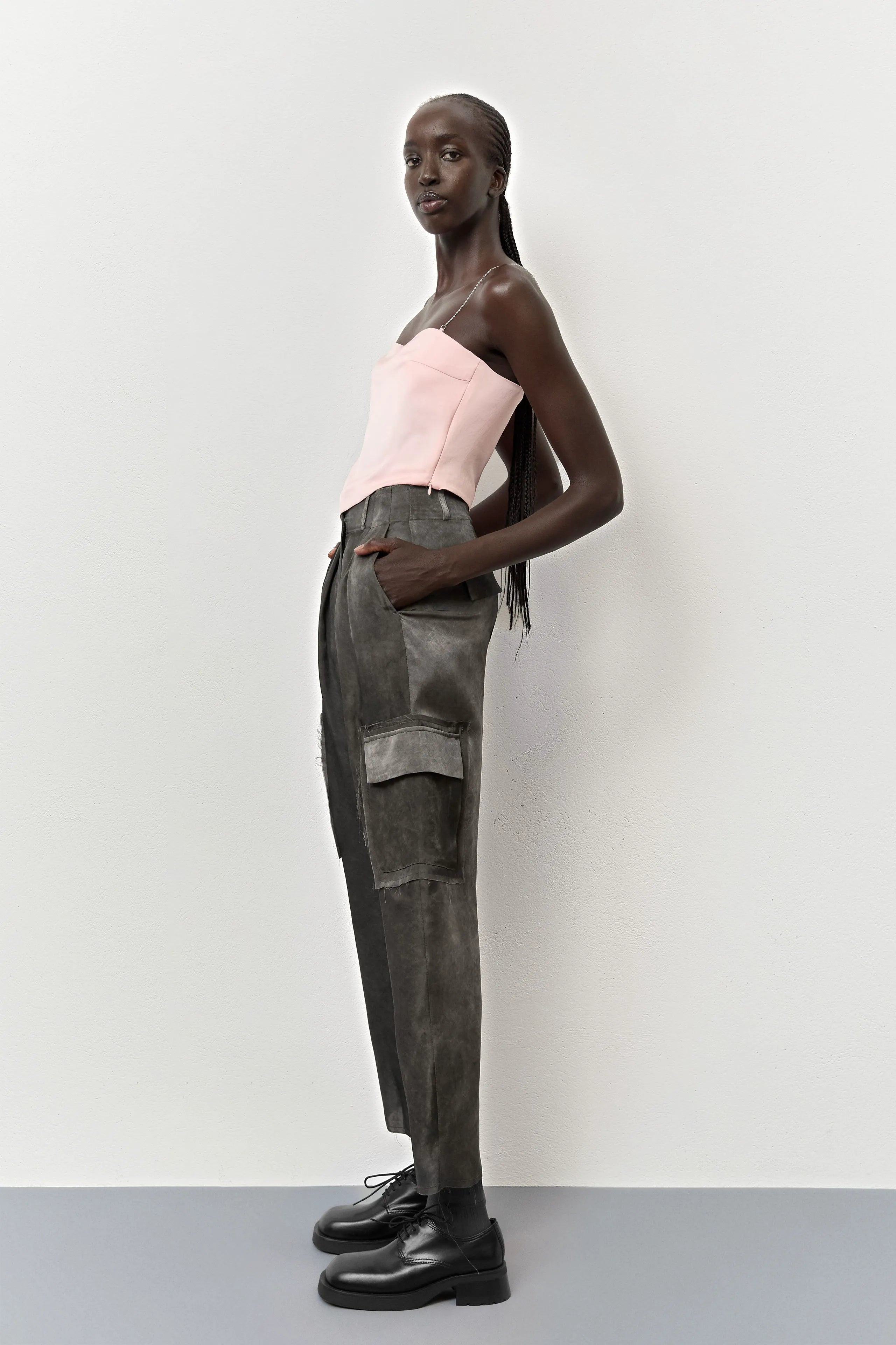 Jaidy Dark Grey Cargo Trousers | Miista | Designed & Handmade in Europe