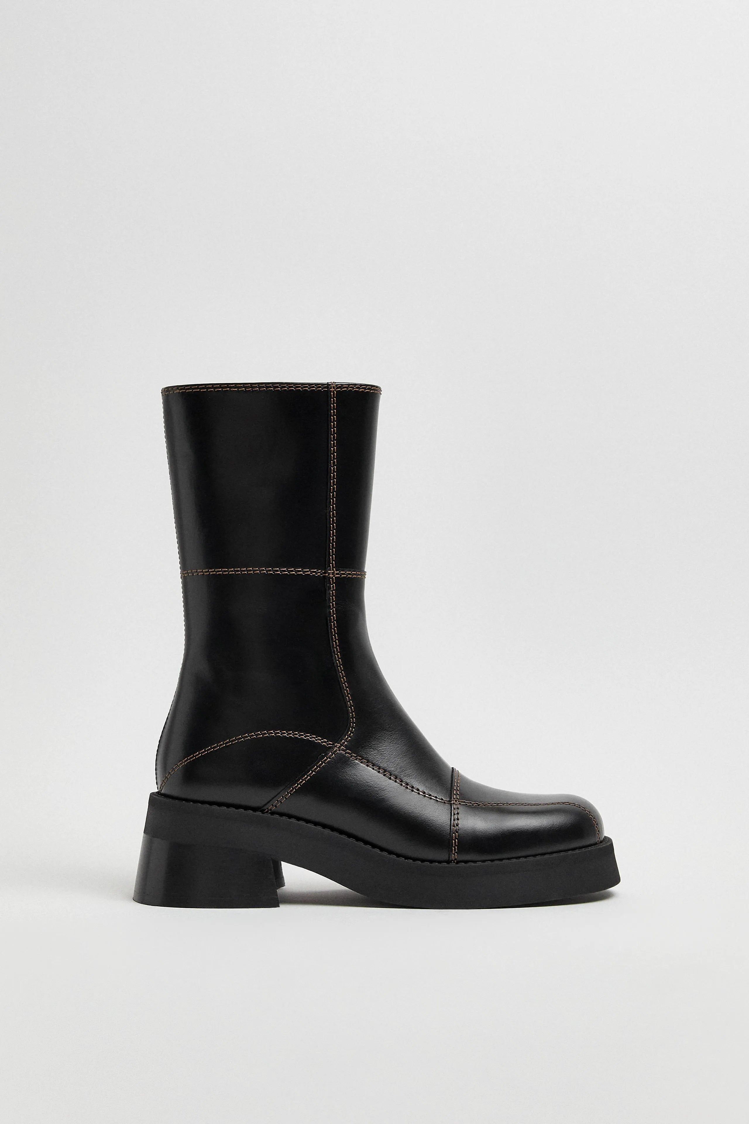 Heya Black Brown Stitching Ankle Boot | Miista | Designed & Handmade in Europe