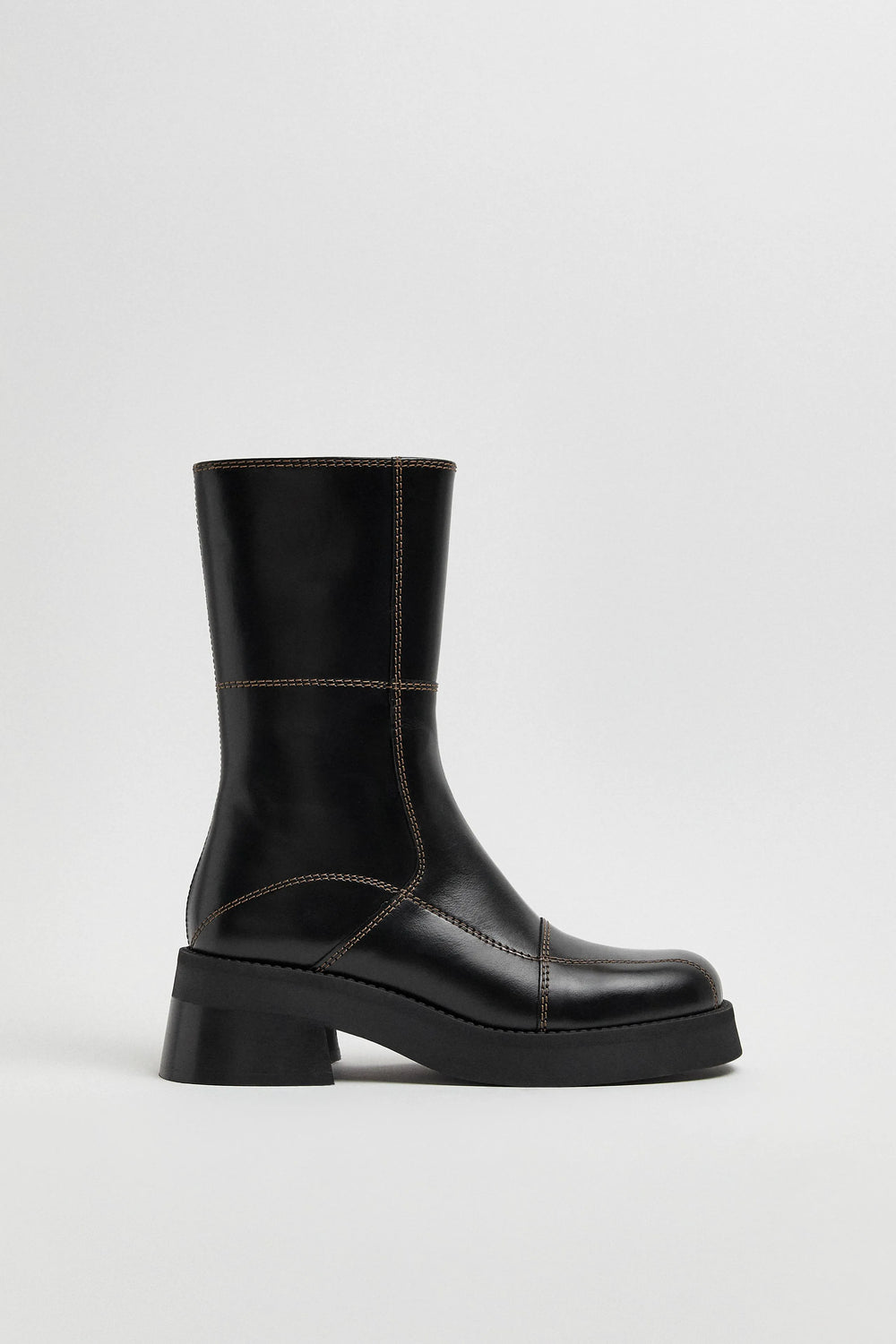 Heya Black Brown Stitching Ankle Boot | Miista | Designed & Handmade in Europe