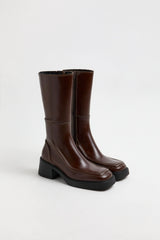 Dagmara Boots - Brown Leather Cream Stitching | Miista | Designed & Handmade in Europe